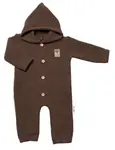 Baby Nellys Pletený overálok s kapucňou a gombíkmi Hand Made, hnedý, veľ. 68/74