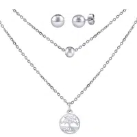 Silvego Ocelový set přívěsku Strom života, dvojitého řetízku a náušnic KMM143006