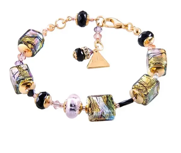 Lampglas Mysteriózní náramek Gold Cubes s 24karátovým zlatem a ryzím stříbrem v perlách Lampglas BCU17