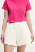 Bavlněné šortky Hugo Blue dámské, bílá barva, hladké, high waist, 50537101