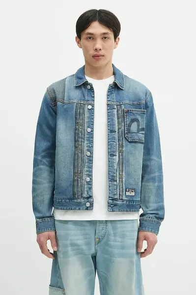 Džínová bunda Evisu 2-tone Denim w Inserted Daicock modrá barva, přechodná, 2ESHTM5DJ1041