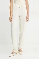 Kalhoty Elisabetta Franchi dámské, béžová barva, jednoduché, high waist, PA09152E2