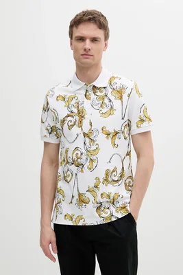 Bavlněné polo tričko Versace Jeans Couture pánské, bílá barva, 78GAG6S0 JS460