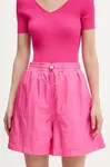 Kraťasy Hugo Blue dámské, růžová barva, high waist, 50536957