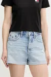 Džínové šortky Tommy Jeans dámské, modrá barva, high waist, DW0DW21055
