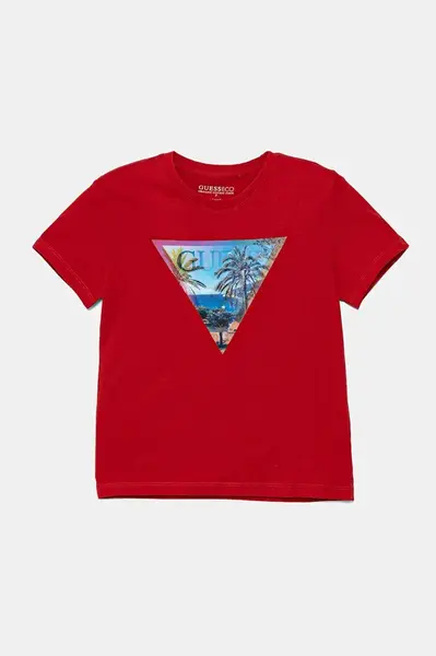 Dětské bavlněné tričko Guess červená barva, s potiskem, L5GI26 K8HM4