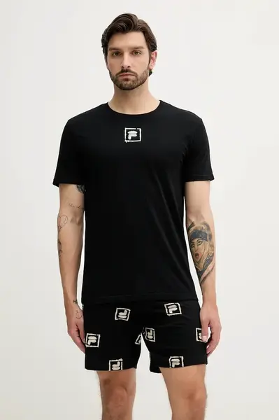 Bavlněné pyžamo Fila pánské, černá barva, FPS1221