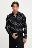 Bavlněná košile HUGO pánská, černá barva, slim, s klasickým límcem, 50545349