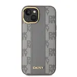Zadní kryt DKNY PU Leather Checkered Pattern MagSafe pro Apple iPhone 15, béžová