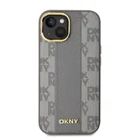 Zadní kryt DKNY PU Leather Checkered Pattern MagSafe pro Apple iPhone 15, béžová