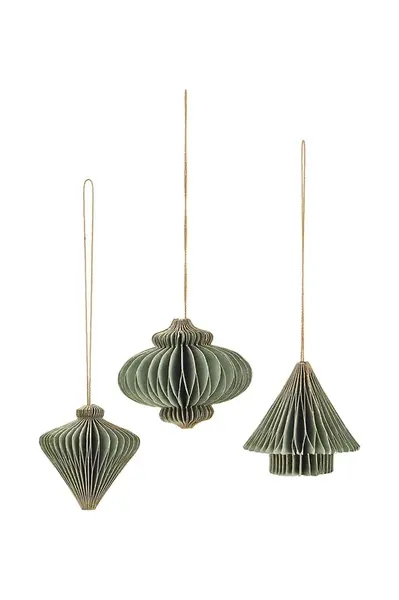 Závěsná vánoční dekorace Madam Stoltz 4 cm 3-pack zelená barva