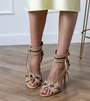 Gemre Beige heeled sandals with Trinnis embellishments