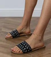 Gemre Black flat sandals with studs on the strap Luvva