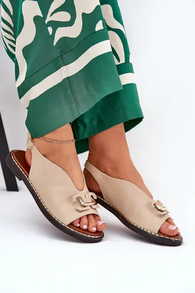 Boto Sandály Na Ploché Podpatky S Dekorací Eko Kůže Béžové Tillireta