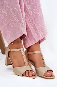 EVENTO Dámské Sandály Na Podpatku S Dekorativním Páskem Eko Kůže Zlaté Triavera