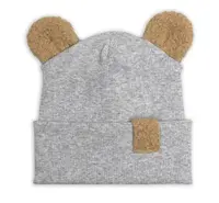 Baby Nellys Dvouvrstvá žebrovaná čepička s oušky boucle medvídek - šedý melír, 68/74