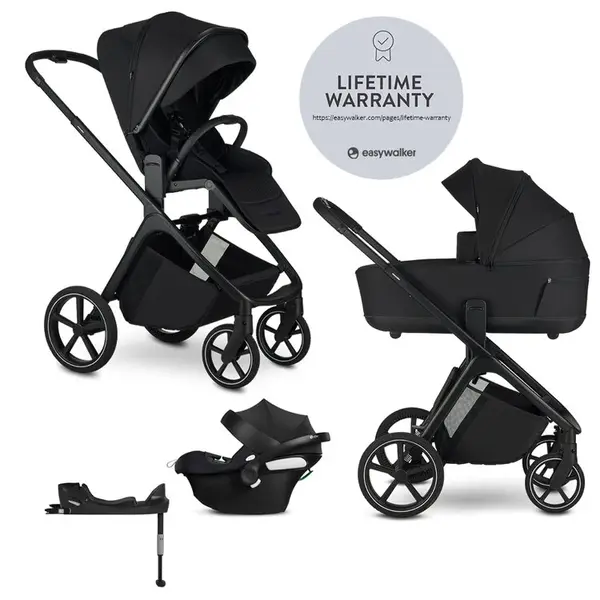 EASYWALKER Kočárek kombinovaný Zoey Pure Black + CBX By CYBEX Aton B2 i-Size + základna