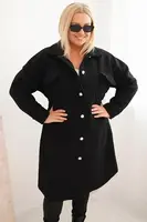 Kesi Włoski Dámsky kabát Plus Size s vlnou zapínaný na gombíky s vreckami a golierom čierny