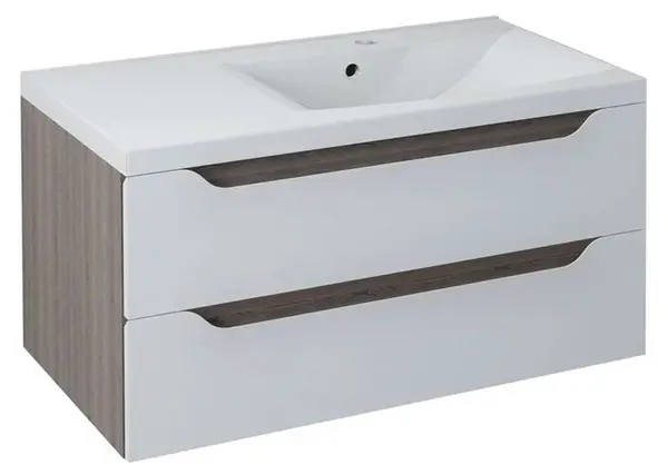 Sapho Wave - Umývadlová skrinka, 90x45x48 cm, pravá, 2 zásuvky, biela/mali wenge WA093-3021