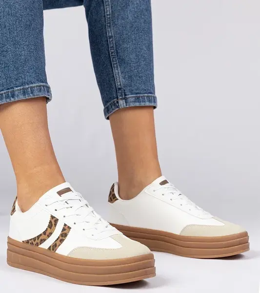 Gemre White women's sneakers with leopard print detail Melly