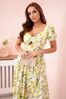 Kesi Włoski Dámské šaty s nabíranými rukávy a volánky ecru