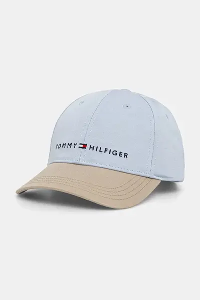 Dětská bavlněná kšiltovka Tommy Hilfiger modrá barva, s aplikací, AU0AU01963
