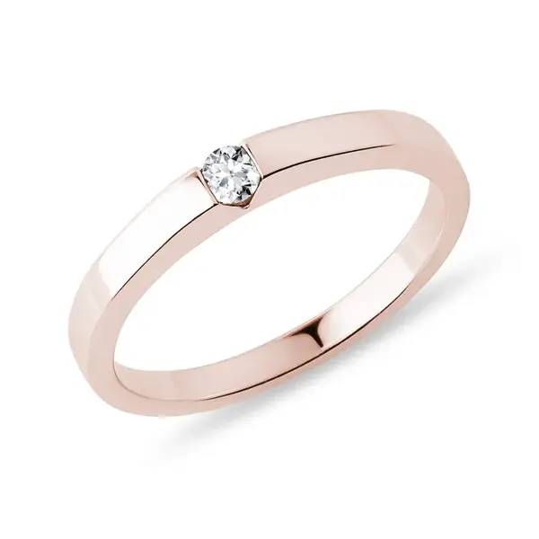 Prsten s diamantem v růžovém 14k zlatě KLENOTA