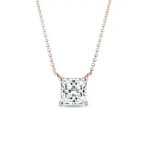 Náhrdelník s lab grown diamantem princess v růžovém zlatě KLENOTA