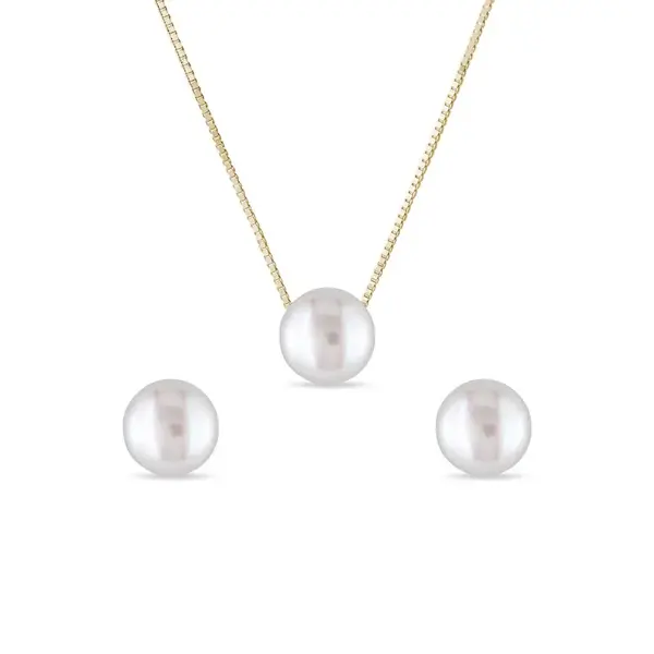 Perlová sada náušnic a náhrdelníku ve žlutém zlatě KLENOTA