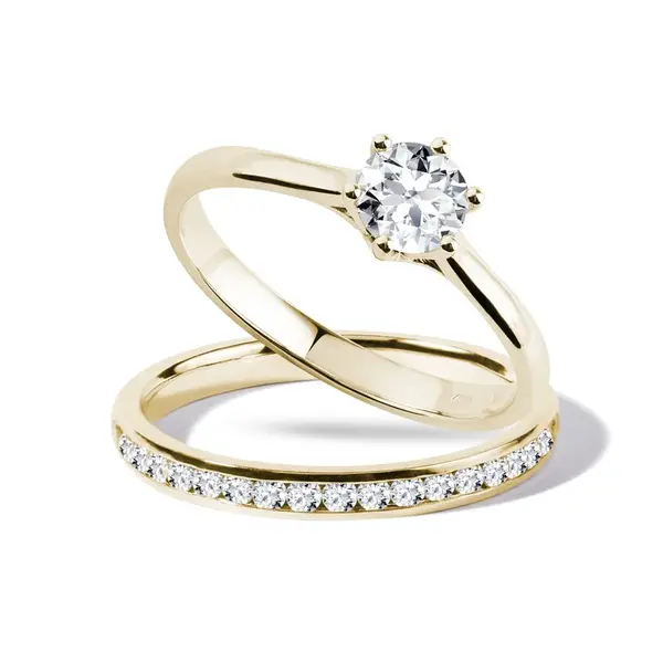 Sada zásnubního a snubního prstenu ve zlatě KLENOTA