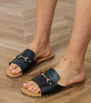 marka niezdefiniowana Black flat sandals with a wide strap and a gold decoration Malisa