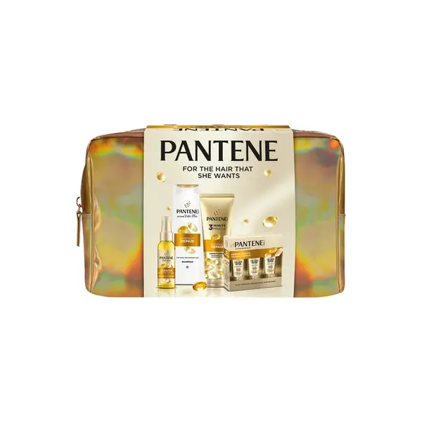 Xmass set Pantene Golden Bag Intensive Repair šampón 250ml, kondicionér 220ml a sérum 3x15ml + vlasový olej Keratin Protect 100ml