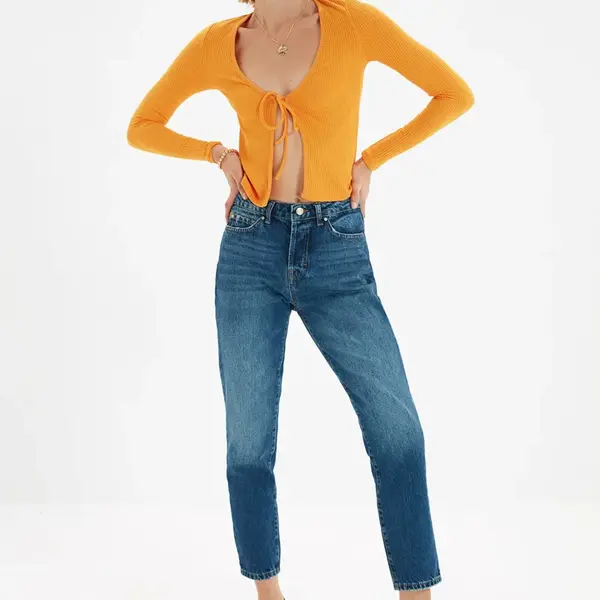 Trendyol Dark Blue Wash High Waist Jeans