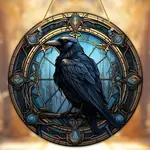 Vitrážový lapač slnka s motívom havrana XL - Čierna/Modrá (SKU: 31596)