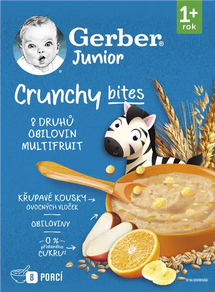 Gerber Junior Nemliečna kaša s chrumkavými kúskami ovocná - multifruit