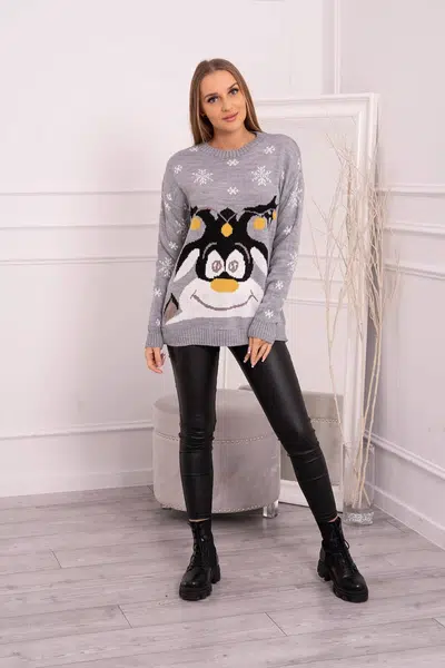 Christmas sweater with reindeer gray