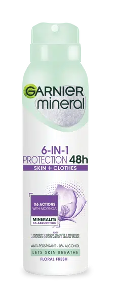 GARNIER Protection 6 Floral Fresh antiperspirant ve spreji s kompletní ochranou 6v1 150 ml