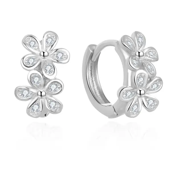 Beneto Květinové kruhové náušnice se zirkony AGUC2622