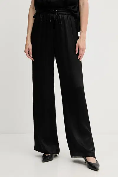 Kalhoty BOSS dámské, černá barva, široké, high waist, 50541835