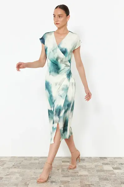 Trendyol Indigo Abstract A-line Chiffon Midi Woven Dress