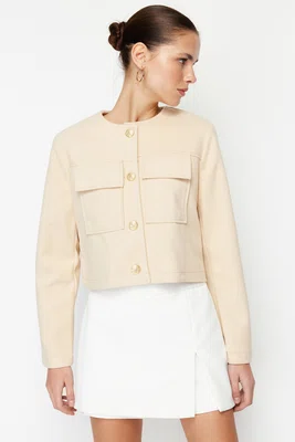 Trendyol Mink Gold Button Detailní razítkovaný kabát na bundu