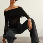 Trendyol Limitovaná edice černého čirého pleteného svetru Carmen s límcem