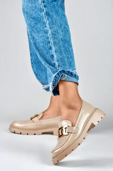 primohurt Béžové polobotky se zlatým zdobením