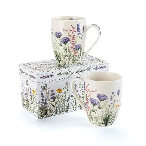 Sada porcelánových hrnků LEVANDULOVÁ ZAHRADA v dárkové krabičce 350 ml 2 ks