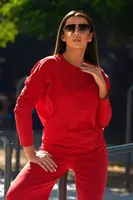 Bavlněný komplet Mikina + Kalhoty se širokými nohavicemi červené