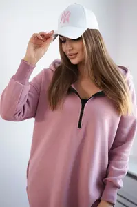 Zateplená mikina s rozparky na bocích tmavě růžová