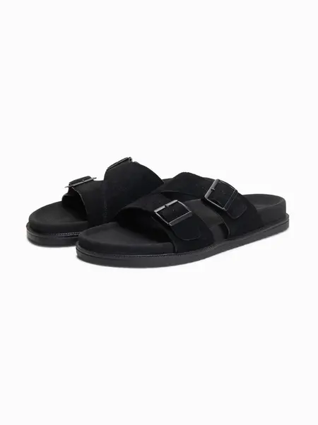 Ombre Men's natural suede flip-flops with adjustable buckles - black