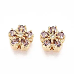 Brass Micro Pave Cubic Zirconia Beads