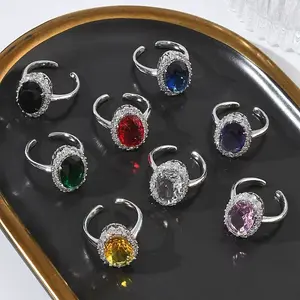 Brass Micro Pave Cubic Zirconia Cuff Open Rings for Women