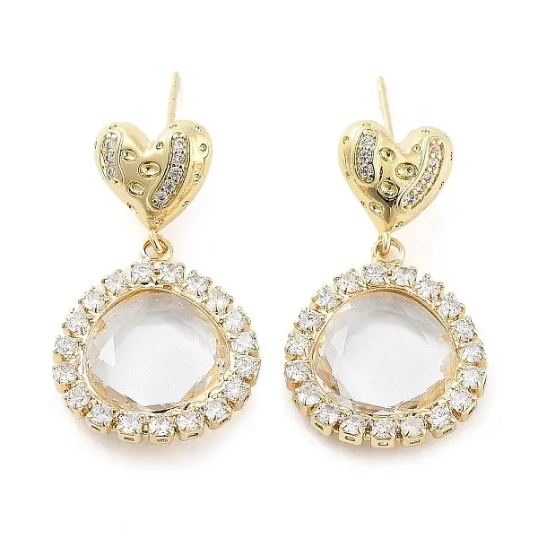 Brass with Glass Dangle Stud Earrings